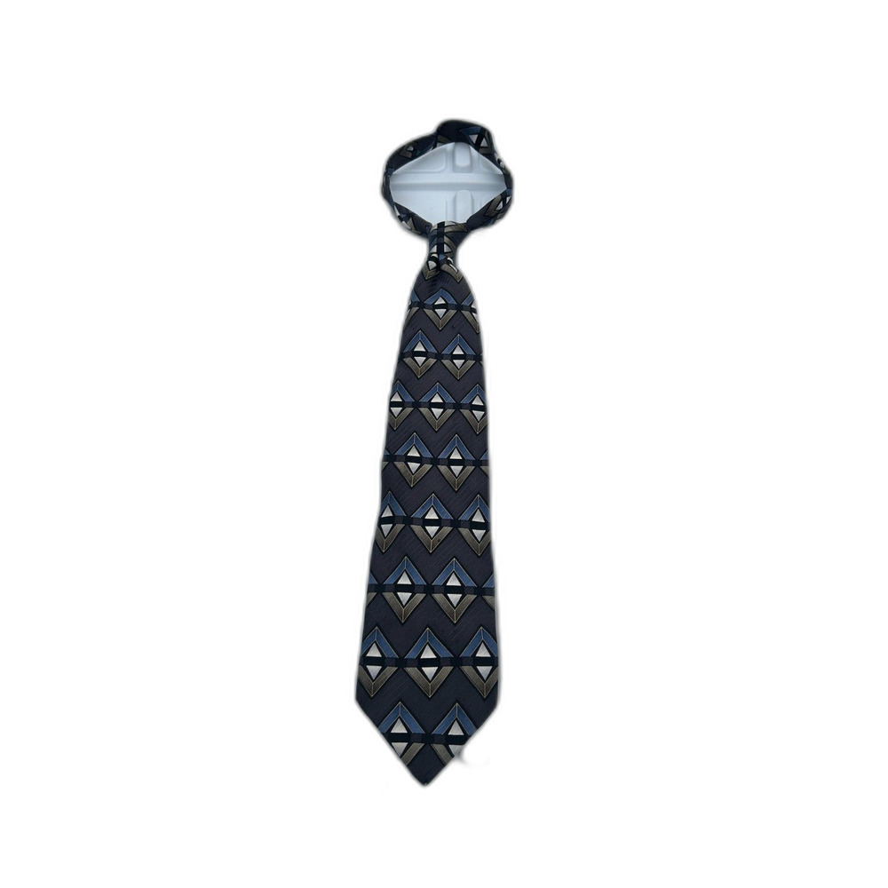 Ziggurat Diamond-patterned Dark Gray, Blue, White Men's 100% Silk Tie